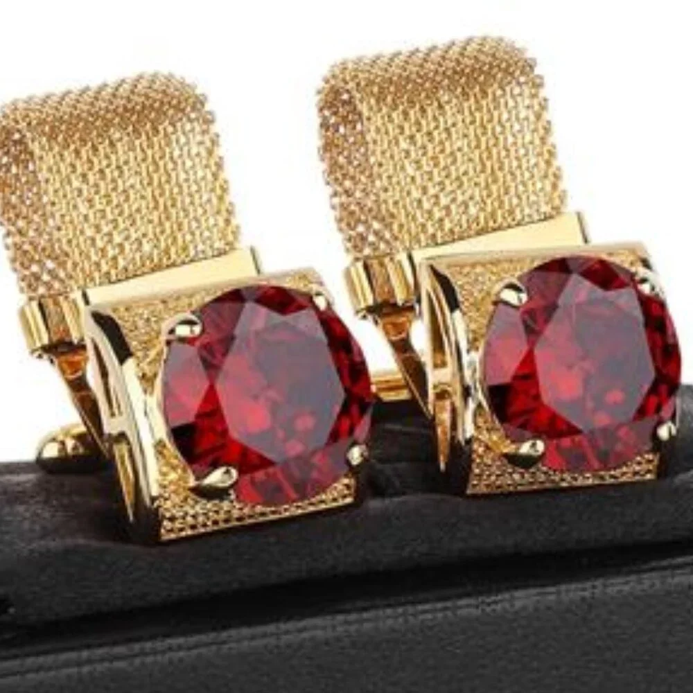 Men's Birthstone Gold Tone Cufflinks with Chain Shirt